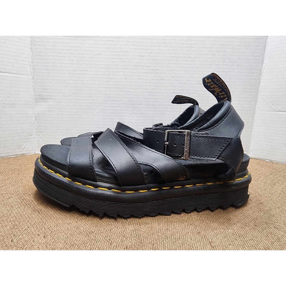 DR MARTENS BLAIRE Air Wave Black Hydro Leather Sandals Size 8